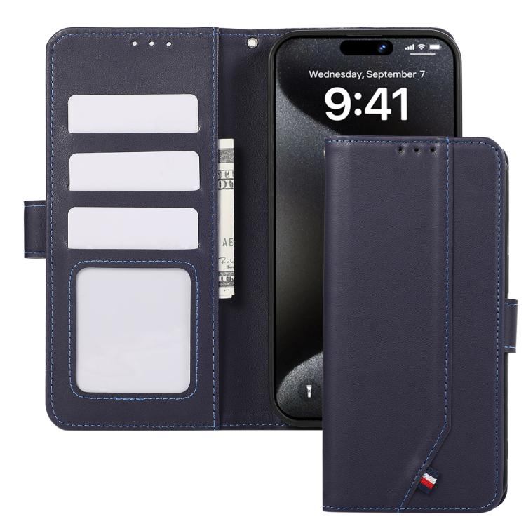 For iPhone 17 Pro ABEEL Delicate Texture Splicing RFID Leather Phone Case(Blue)