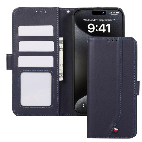 For iPhone 17 Pro ABEEL Delicate Texture Splicing RFID Leather Phone Case(Blue)