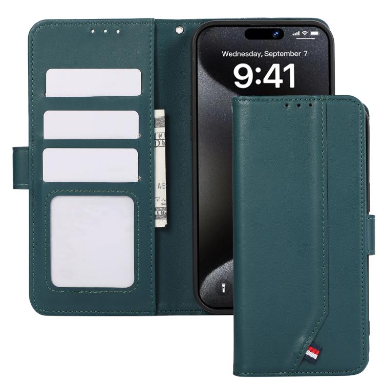 For iPhone 17 Pro ABEEL Delicate Texture Splicing RFID Leather Phone Case(Green)