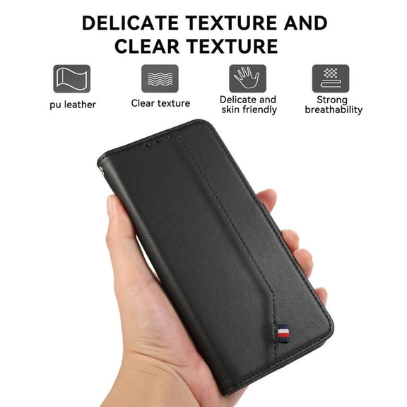 For iPhone 17 Pro Max ABEEL Delicate Texture Splicing RFID Leather Phone Case(Black)