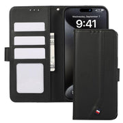 For iPhone 17 Pro Max ABEEL Delicate Texture Splicing RFID Leather Phone Case(Black)