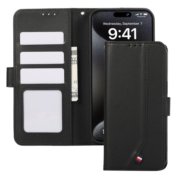 For iPhone 17 Pro Max ABEEL Delicate Texture Splicing RFID Leather Phone Case(Black)