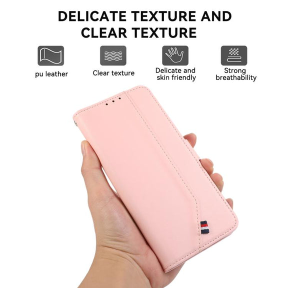 For iPhone 17 Pro Max ABEEL Delicate Texture Splicing RFID Leather Phone Case(Pink)