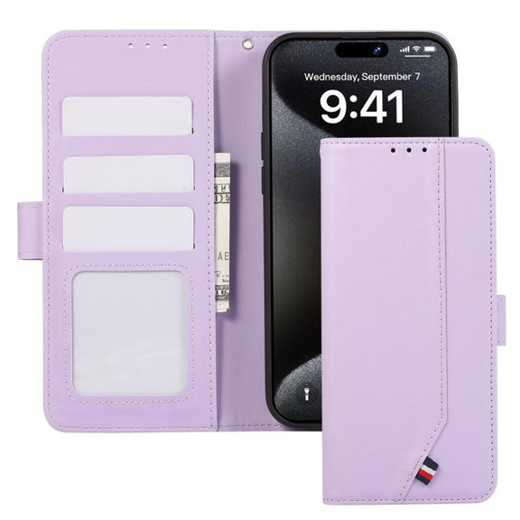 For iPhone 17 Pro Max ABEEL Delicate Texture Splicing RFID Leather Phone Case(Purple)