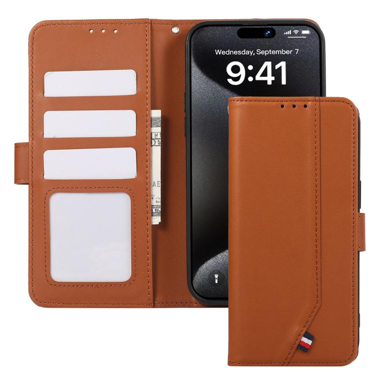 For iPhone 17 Pro Max ABEEL Delicate Texture Splicing RFID Leather Phone Case(Brown)