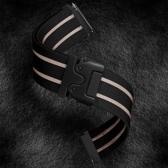 22mm Parachute Buckle Stripe Nylon Elastic Braided Watch Band(Black Starlight)