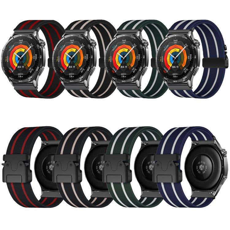 22mm Parachute Buckle Stripe Nylon Elastic Braided Watch Band(Black Starlight)