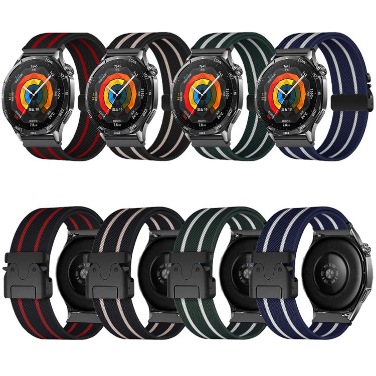 22mm Parachute Buckle Stripe Nylon Elastic Braided Watch Band(Black Starlight)
