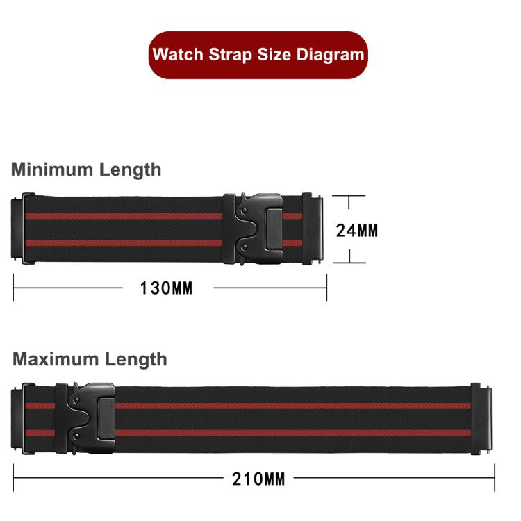 22mm Parachute Buckle Stripe Nylon Elastic Braided Watch Band(Black Starlight)