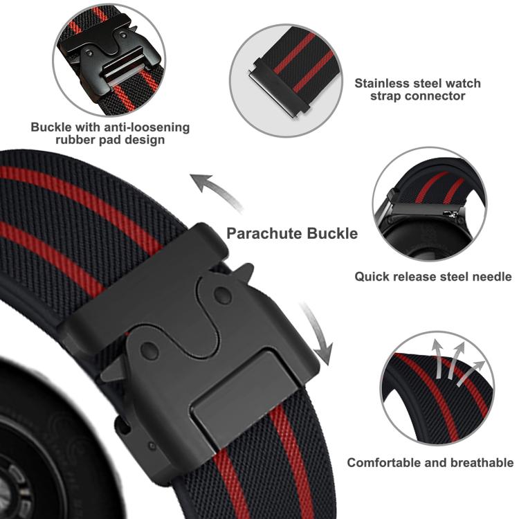 22mm Parachute Buckle Stripe Nylon Elastic Braided Watch Band(Black Starlight)