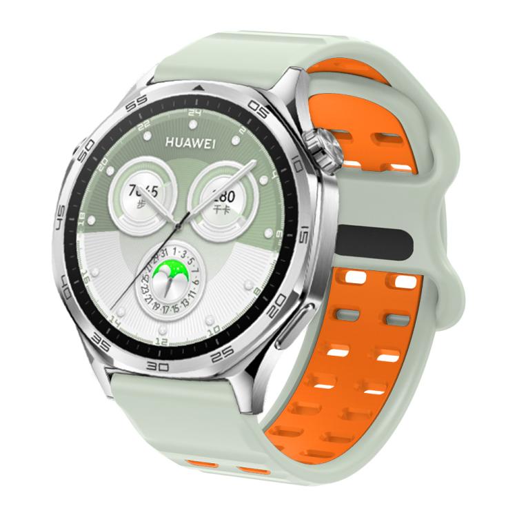 22mm Double-row Hole Studded Buckle Silicone Watch Band(Fog Grey Orange)