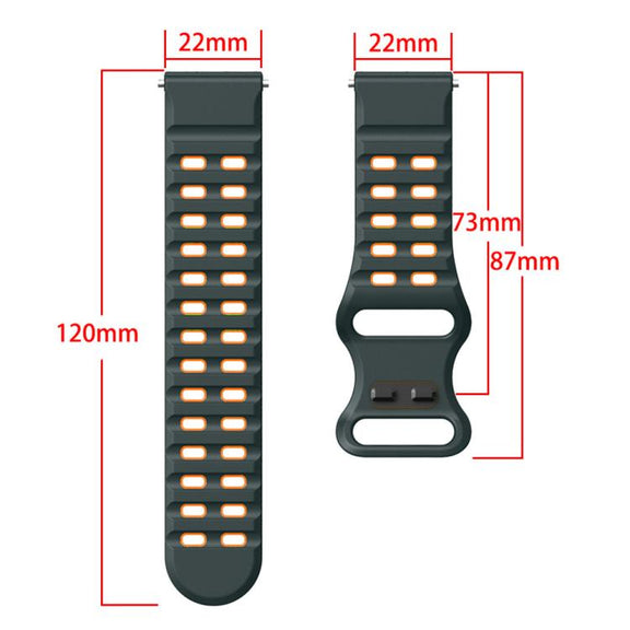 22mm Double-row Hole Studded Buckle Silicone Watch Band(Charcoal Grey Orange)
