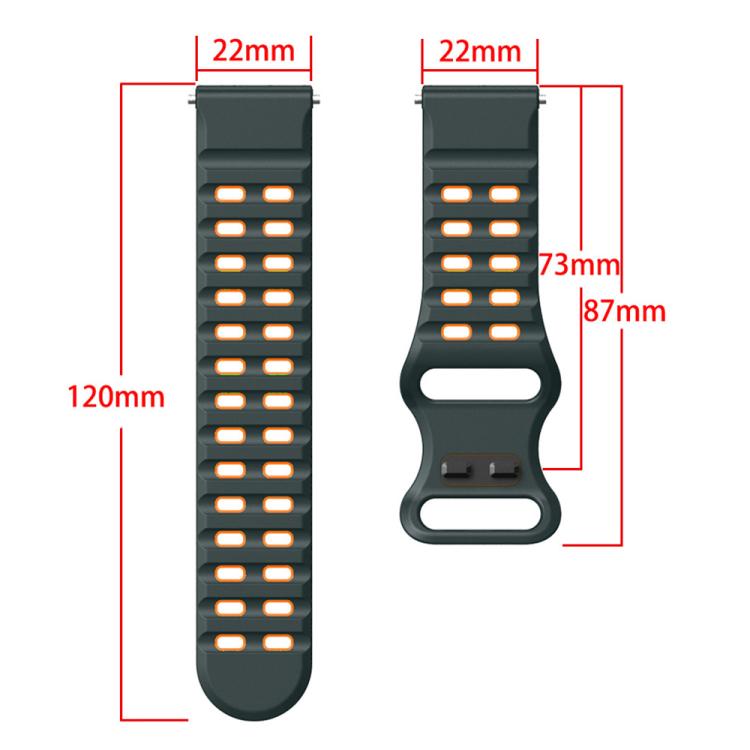 22mm Double-row Hole Studded Buckle Silicone Watch Band(Charcoal Grey Orange)
