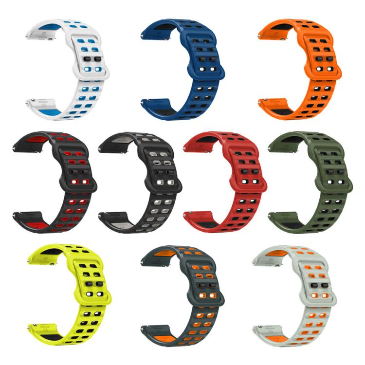 22mm Double-row Hole Studded Buckle Silicone Watch Band(Charcoal Grey Orange)