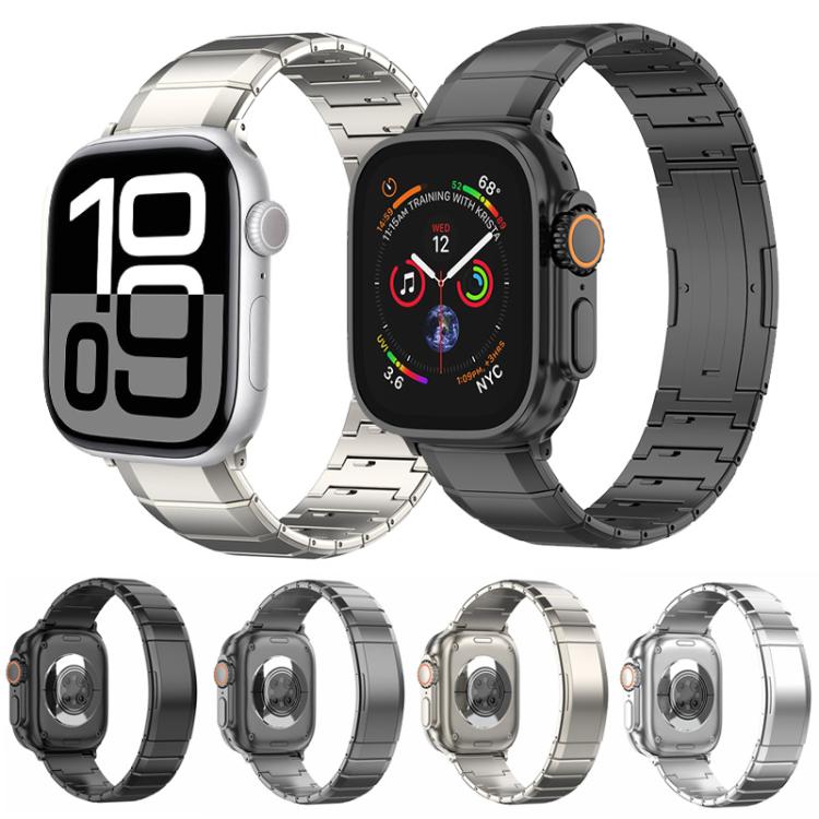 For Apple Watch 42mm / 41mm / 40mm / 38mm One-Bead Pure Titanium Buckle Watch Band(Black)