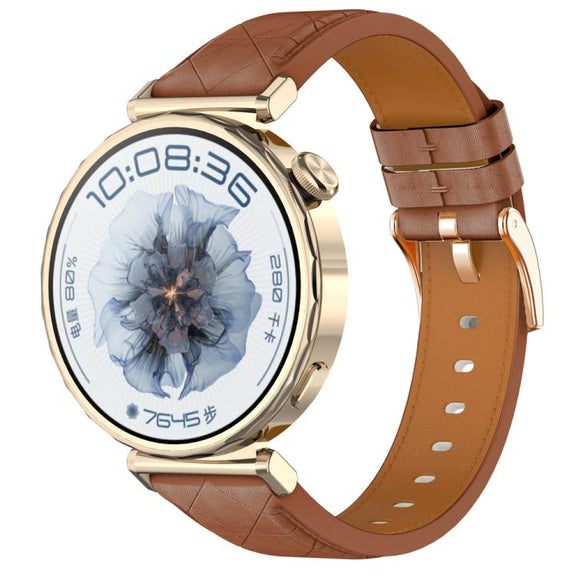 18mm Square Leather Rose Gold Buckle Watch Band(Brown)