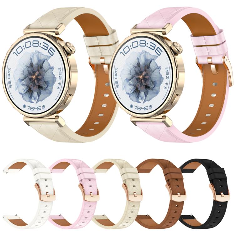 18mm Square Leather Rose Gold Buckle Watch Band(Pink)