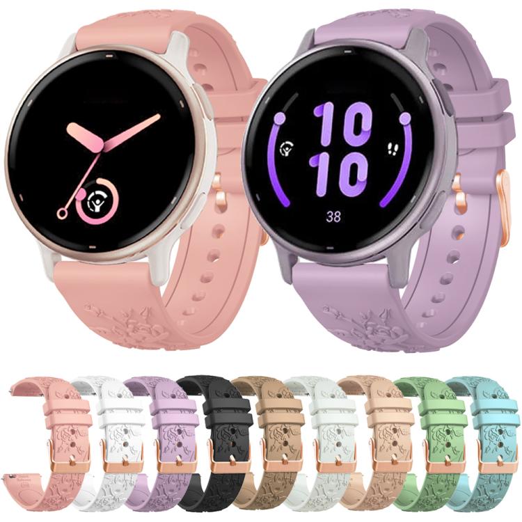 20mm Embossed Rose Gold Buckle Silicone Watch Band(Black)