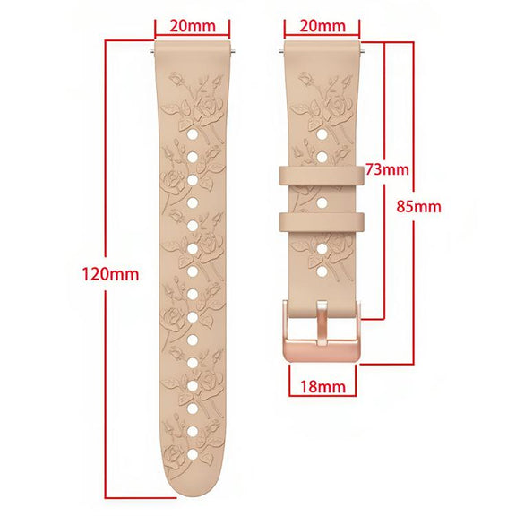 20mm Embossed Rose Gold Buckle Silicone Watch Band(Khaki)