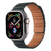 For Apple Watch 46mm / 49mm / 45mm / 44mm Magnetic PU Leather Watch Band(Cedar Green)
