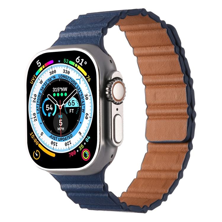 For Apple Watch 42mm / 41mm / 40mm / 38mm Magnetic PU Leather Watch Band(Midnight Blue)
