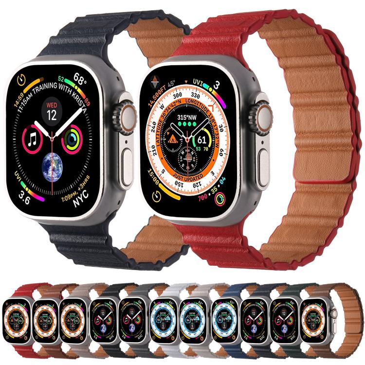 For Apple Watch 46mm / 49mm / 45mm / 44mm Magnetic PU Leather Watch Band(Brown)