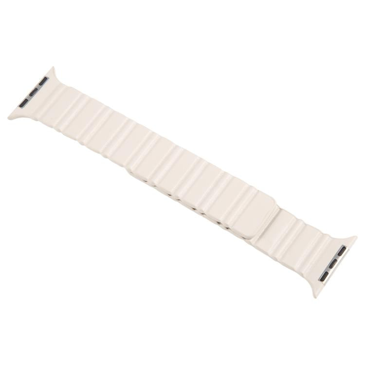 For Apple Watch 46mm / 49mm / 45mm / 44mm Magnetic PU Leather Watch Band(White)