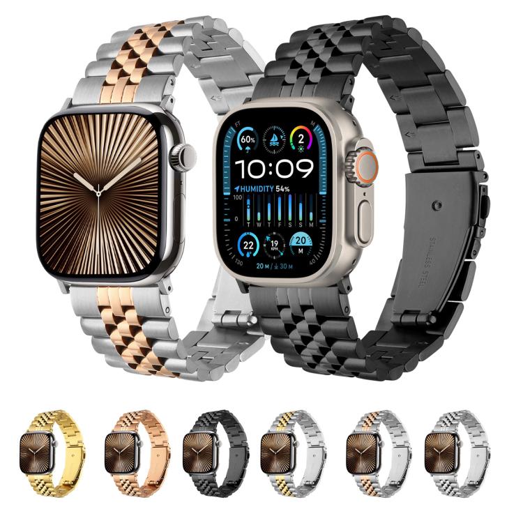 For Apple Watch 46mm / 49mm / 45mm / 44mm Quick Release Five-bead Metal Watch Band(Silver Gold)