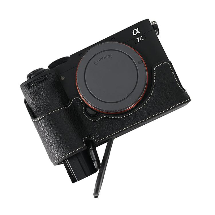 For Sony ILCE-7CM2 / Alpha 7C II Litchi Texture PU Leather Camera Half Case Base(Black)