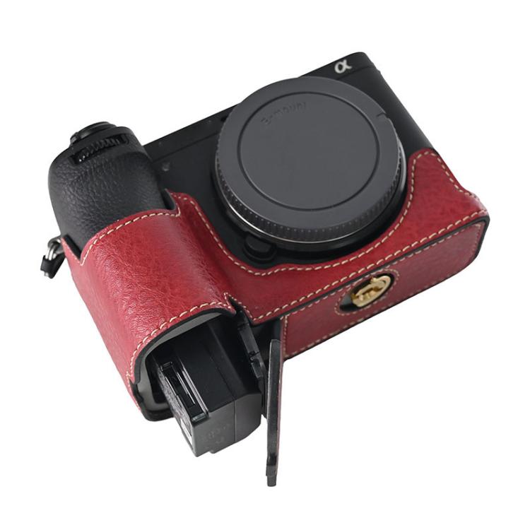 For Sony ILCE-6700 / A6700 Litchi Texture PU Leather Camera Half Case Base(Wine Red)