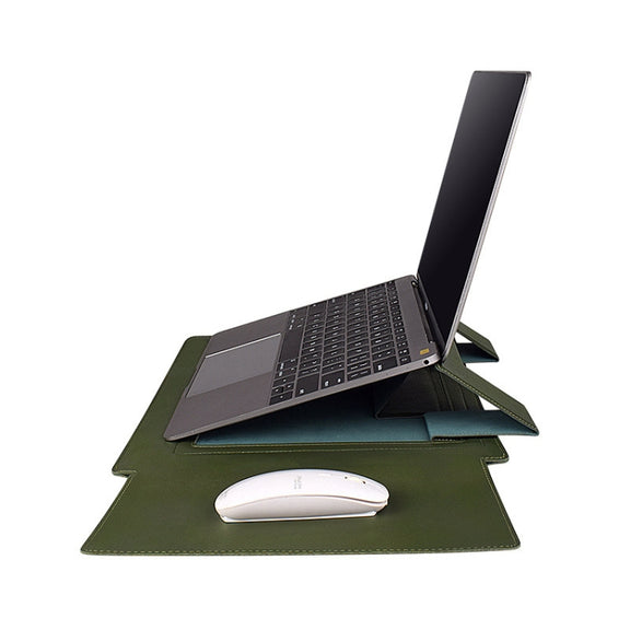 PU05 Sleeve Leather Case Carrying Bag with Small Storage Bag for 14.1 inch Laptop(Green)
