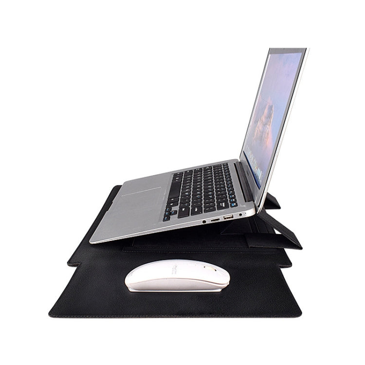 PU05 Sleeve Leather Case Carrying Bag with Small Storage Bag for 15.4 inch Laptop(Black)