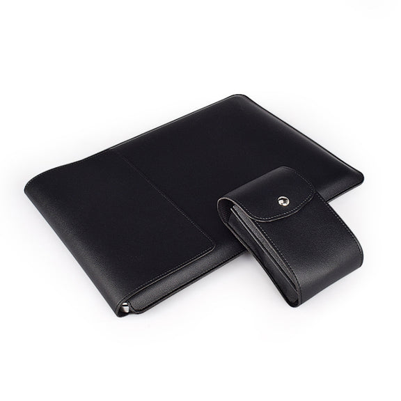 PU05 Sleeve Leather Case Carrying Bag with Small Storage Bag for 15.4 inch Laptop(Black)