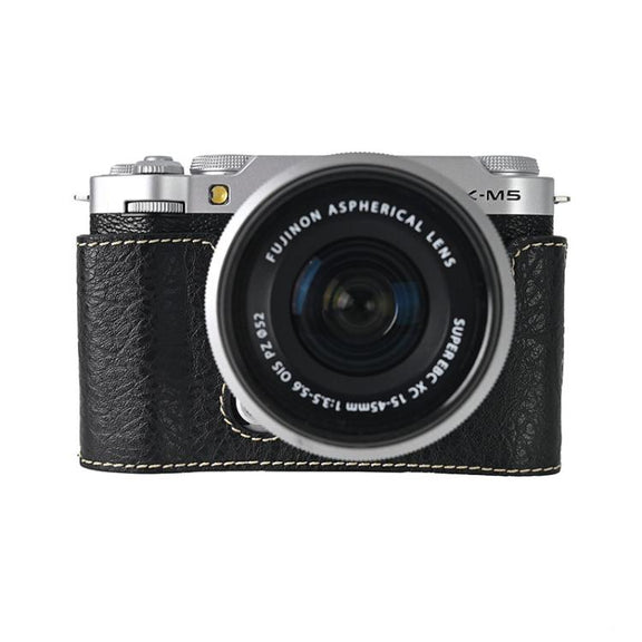 For FUJIFILM X-M5 Litchi Texture PU Leather Camera Half Case Base(Black)