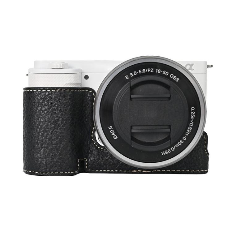 For Sony ZV-E10 Litchi Texture PU Leather Camera Half Case Base(Black)