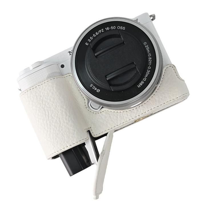 For Sony ZV-E10 Litchi Texture PU Leather Camera Half Case Base(White)