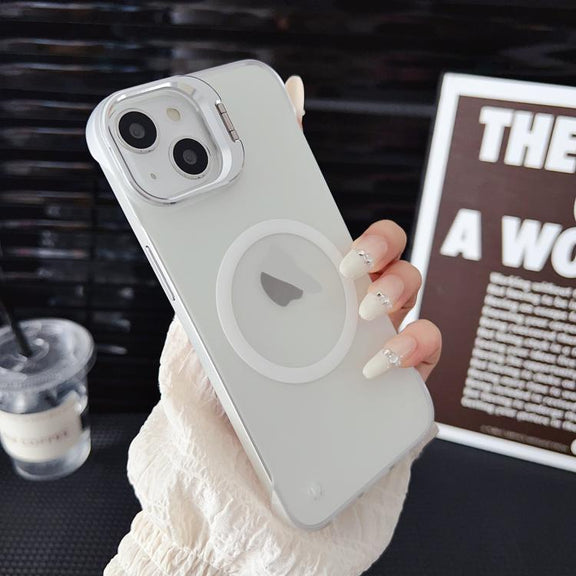 For iPhone 16 Ultra-thin Transparent MagSafe Magnetic Frameless Lens Holder Phone Case