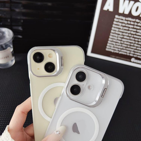 For iPhone 16 Pro Ultra-thin Transparent MagSafe Magnetic Frameless Lens Holder Phone Case