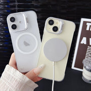 For iPhone 15 Ultra-thin Transparent MagSafe Magnetic Frameless Lens Holder Phone Case