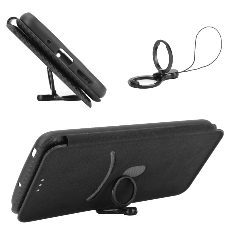 For Ulefone Note 9P Carbon Fiber Texture Horizontal Flip TPU + PC + PU Leather Case with Card Slot & Lanyard(Black)