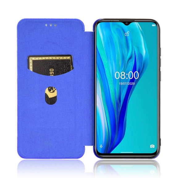 For Ulefone Note 9P Carbon Fiber Texture Horizontal Flip TPU + PC + PU Leather Case with Card Slot & Lanyard(Blue)