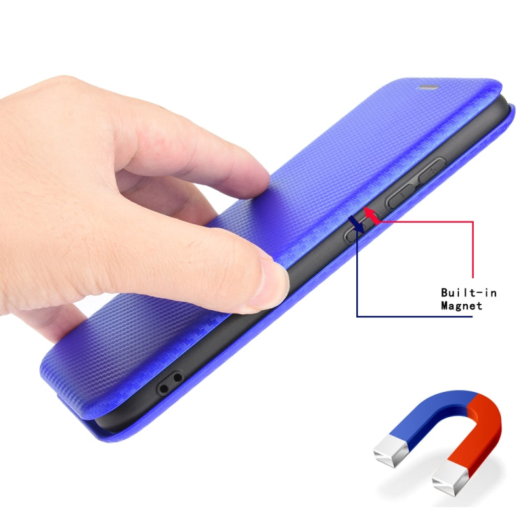 For Ulefone Note 9P Carbon Fiber Texture Horizontal Flip TPU + PC + PU Leather Case with Card Slot & Lanyard(Blue)