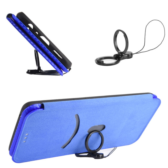 For Ulefone Note 9P Carbon Fiber Texture Horizontal Flip TPU + PC + PU Leather Case with Card Slot & Lanyard(Blue)