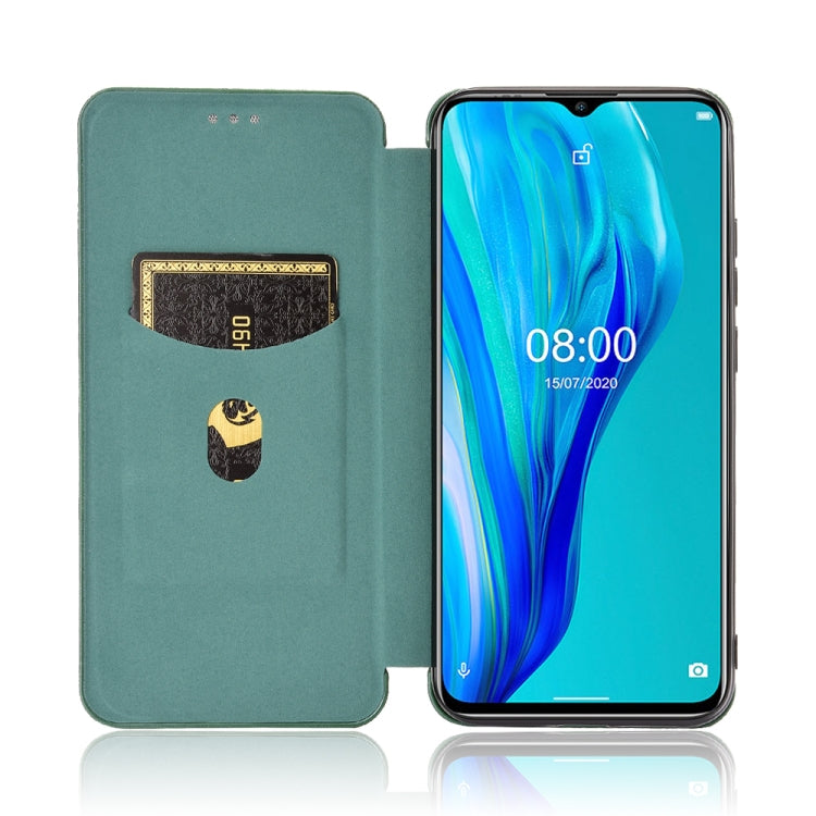 For Ulefone Note 9P Carbon Fiber Texture Horizontal Flip TPU + PC + PU Leather Case with Card Slot & Lanyard(Green)