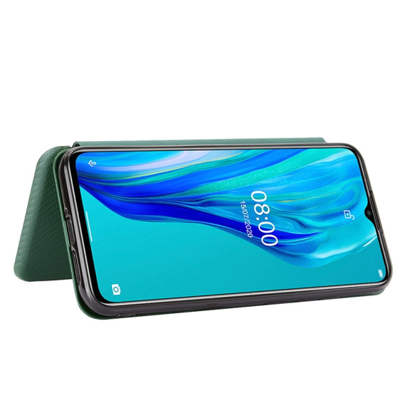 For Ulefone Note 9P Carbon Fiber Texture Horizontal Flip TPU + PC + PU Leather Case with Card Slot & Lanyard(Green)