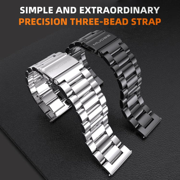 22mm MIJOBS Three Beads Metal Watch Band(Black)