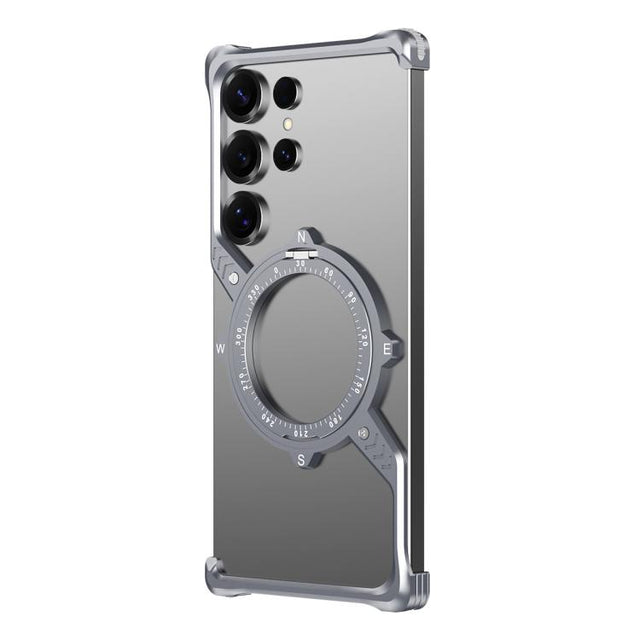 For Samsung Galaxy S25 Ultra 5G S Shaped 360 Holder Airbag Frameless MagSafe Metal Phone Case(Space Gray)
