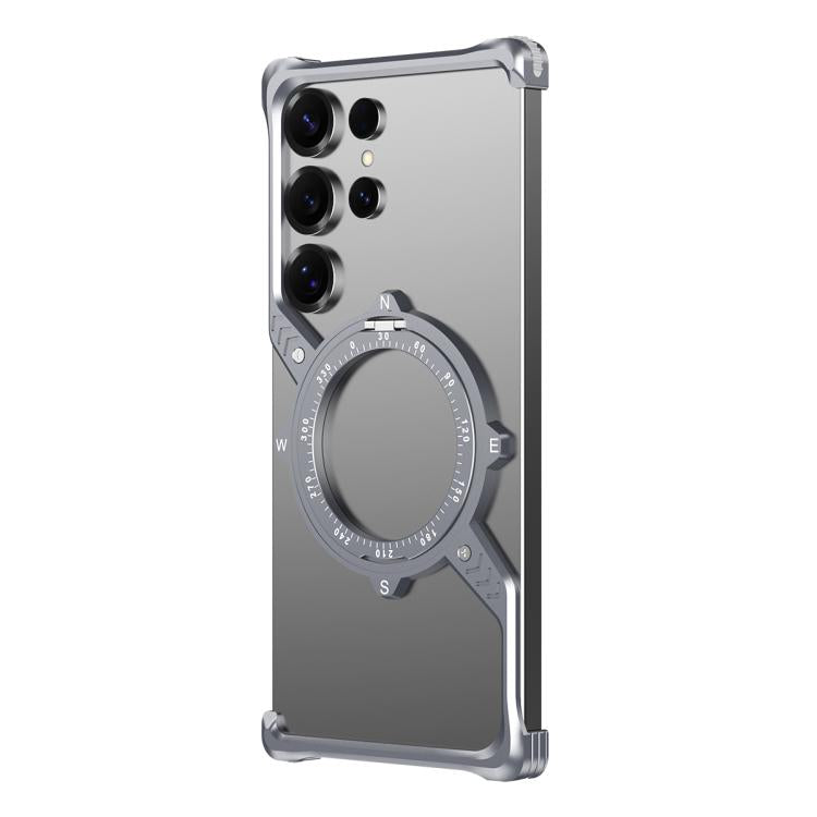 For Samsung Galaxy S24 Ultra 5G S Shaped 360 Holder Airbag Frameless MagSafe Metal Phone Case(Space Gray)
