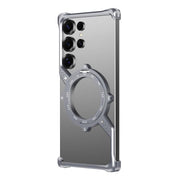 For Samsung Galaxy S24 Ultra 5G S Shaped 360 Holder Airbag Frameless MagSafe Metal Phone Case(Space Gray)