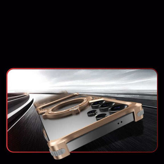 For Samsung Galaxy S25 Ultra 5G S Shaped 360 Holder Airbag Frameless MagSafe Metal Phone Case(Space Gray)